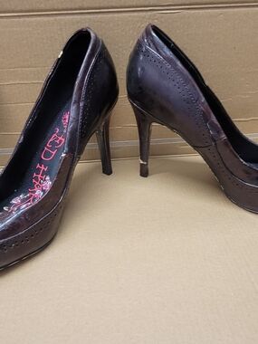 Ed Hardy Dark Brown Leather High Heel Pumps
